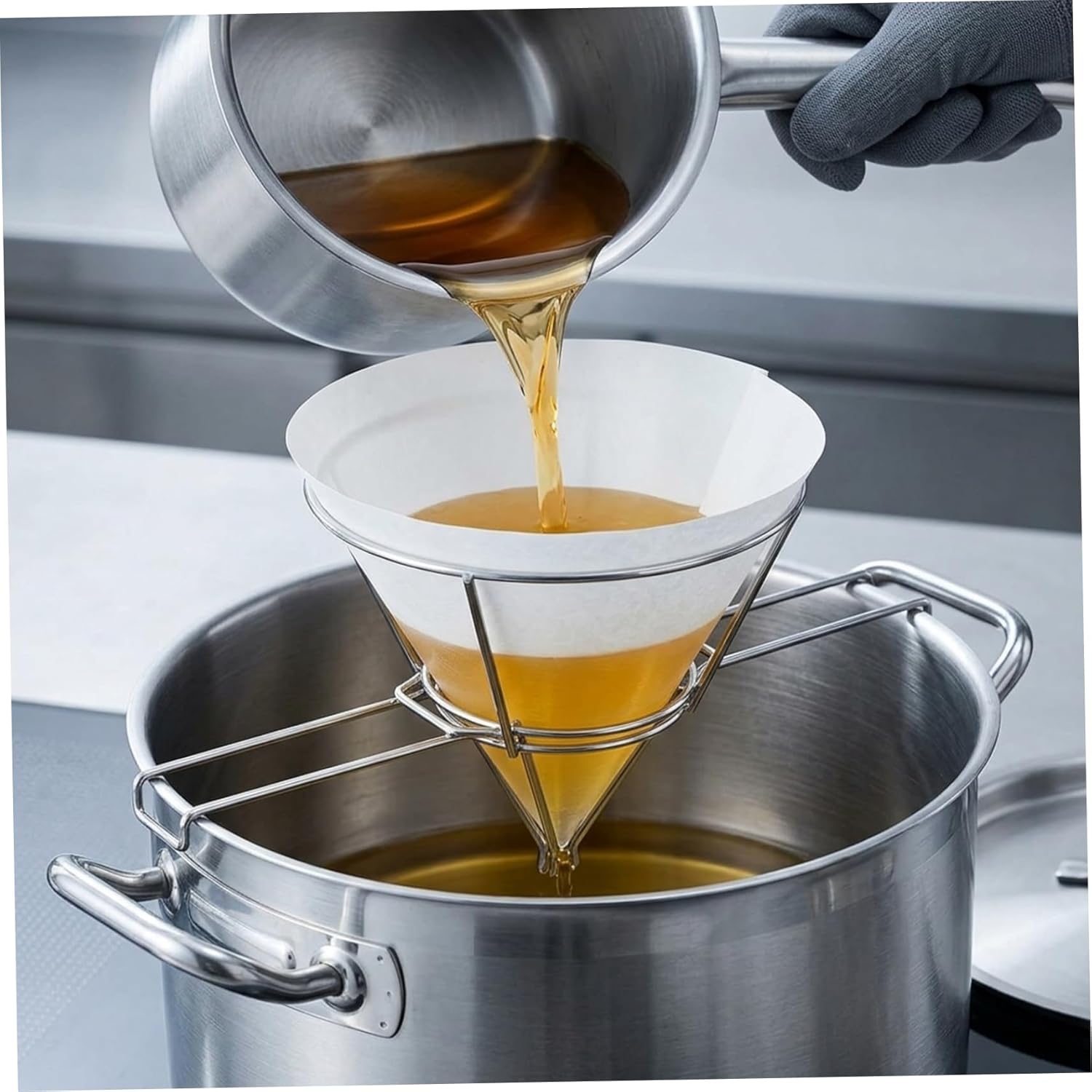 Maple Syrup Filter Stand, Maple Syrup Cone Filter Holder - Professional Grade Stainless Steel Stand with Folding Arms for Kitchen, Restaurant Cooking & Filtering