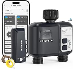 [All-New 2027] 1700FT WiFi Sprinkler Timer 2 Zone, Unistyle Smart Hose Timers Compatible Alexa & Google Voice and App Control, Water Timer for Garden Hose with Auto & Manual Modes for Garden Lawn