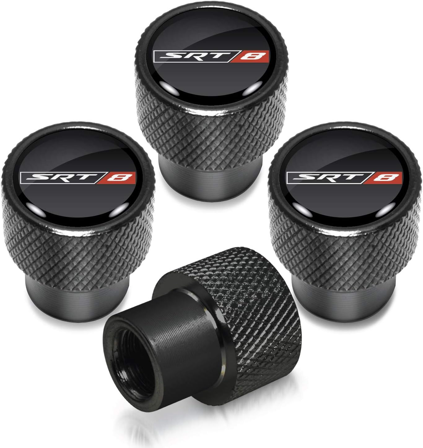 iPick Image for Dodge Jeep SRT-8 Logo on Black Aluminum Tire Valve Stem Caps - Official Licensed