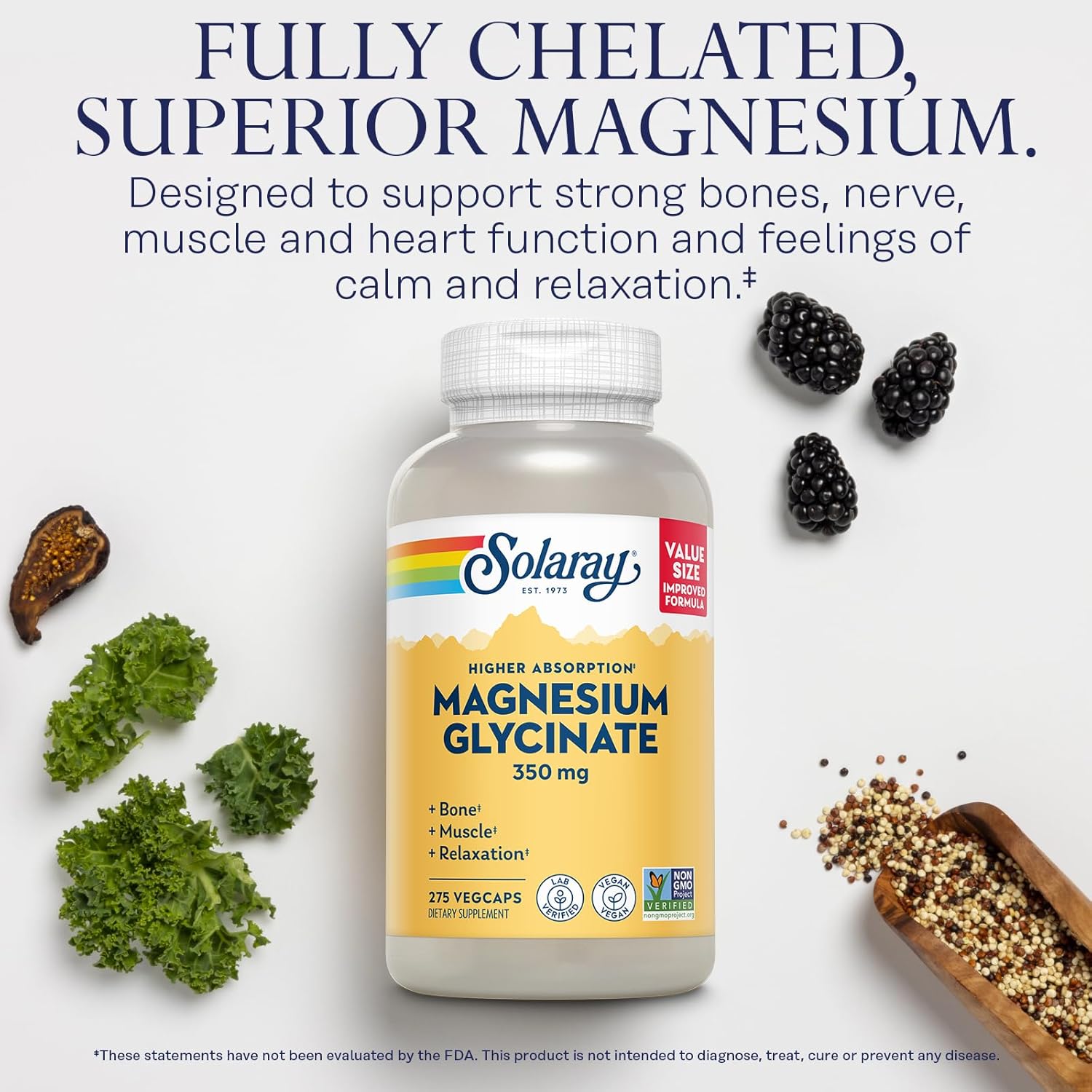 SOLARAY Super Omega 3, 7, 9 and Magnesium Glycinate Bundle - Essential Fatty Acids and Chelated Magnesium Gisglycinate for Healthy Heart, Bones, and Relaxation Support - 120 Softgels, 275 VegCaps