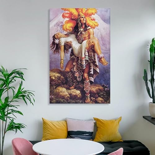 Miniatura 6 de Póster de guerrero y princesa azteca, mitología popular mexicana, arte de pared, pintura decorativa, decoración de sala de estar, póster para