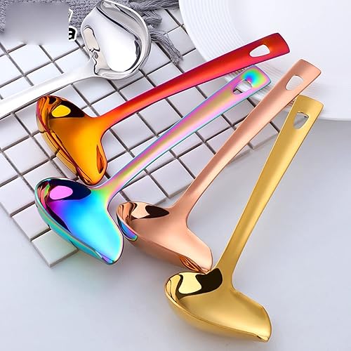 Miniatura 2 de GAMIRA Spoon Sauce Drizzle Spoon with Spout Stainless Steel Soup Ladle Kit Dinnerware Serving Spoon Creative Oil Spoon Kitchen Utensils (Color  Gold)