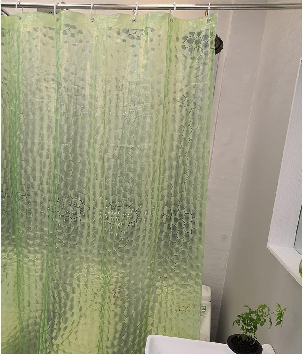 EVA Shower Curtain Liner, 78.74"x70.86" Waterproof 3D Thickened Clear Shower Curtain Liner with 12 Plastic Hooks for Bathroom Showers,Green