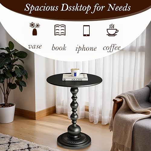 Miniatura 7 de Mesa Auxiliar – Mesa de Acento Pequeña Redonda de 13.8" con Base de Metal, Mesa de Café Vintage Multifuncional para Sala de Estar, Dormitorio, Negro