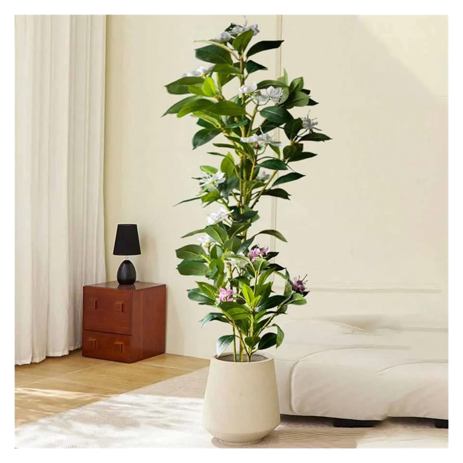 Pianta Finta Cadente 80/120 cm Ficus Artificiale Tropicale Grandi Piante di Banyan Violino di Plastica Ramo di Albero di Fico Finto Albero di Magnolia(80cm and 120cm White)