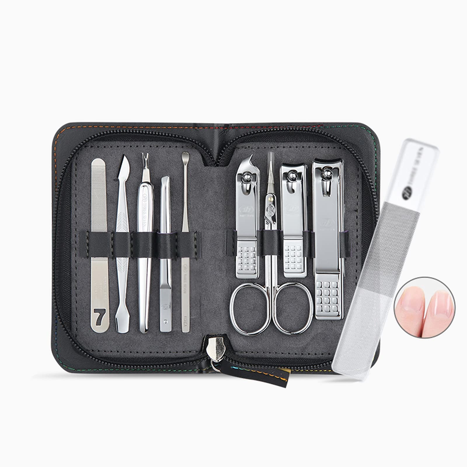 Profesional Cortaúñas Clippers de uñas set kit pedicure kit de acero inoxidable clipper clipper 10 en 1 clippers de uñas para hombre con caja de viaje portátil kit de aseo profesional Set de Manicura
