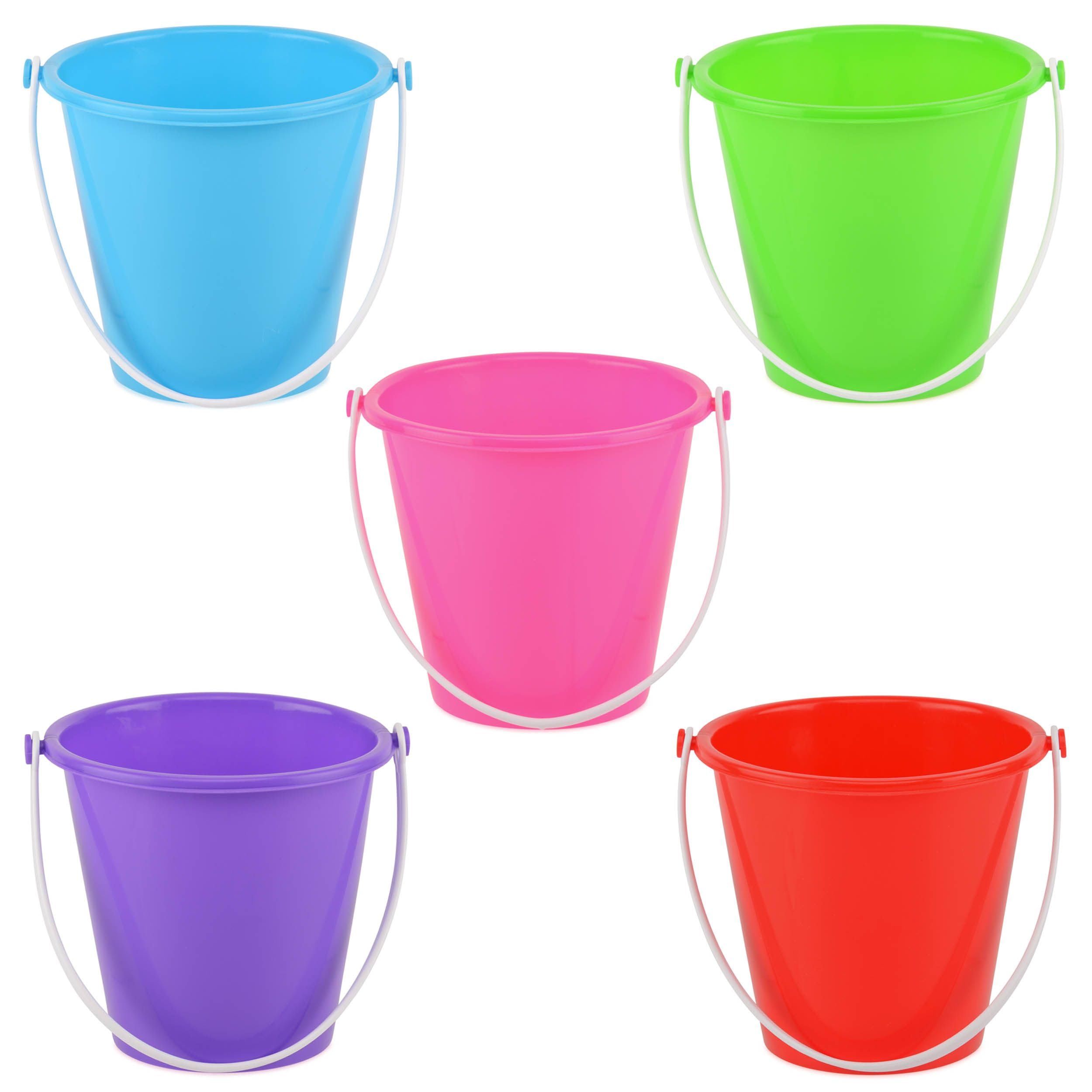 Summer Fun - 5 x Small Round Plain Sand Castle Bucket - Beach Sandpit