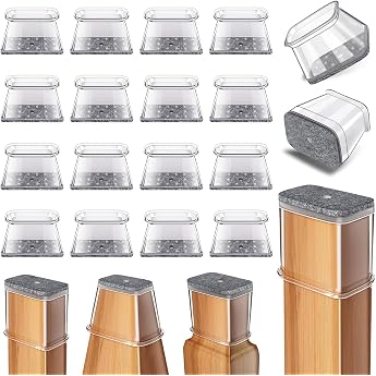 Chair Leg Caps Rectangular Pack of 24 Silicone Transparent