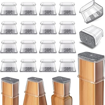 24 Pcs Chair Leg Floor Protectors Rectangle, Silicone Felt Furniture Leg Pads Caps Covers for Hardwood Floors, Fit L28-38mm, W19-25mm
