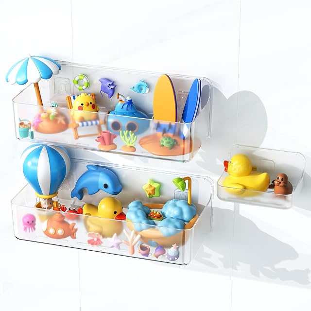 Nieifi Bath Toy Storage Holder Bathtub Toy Storage Large Capacity Bath Toy Organizer Adhesive Shower Caddy for Bathroom