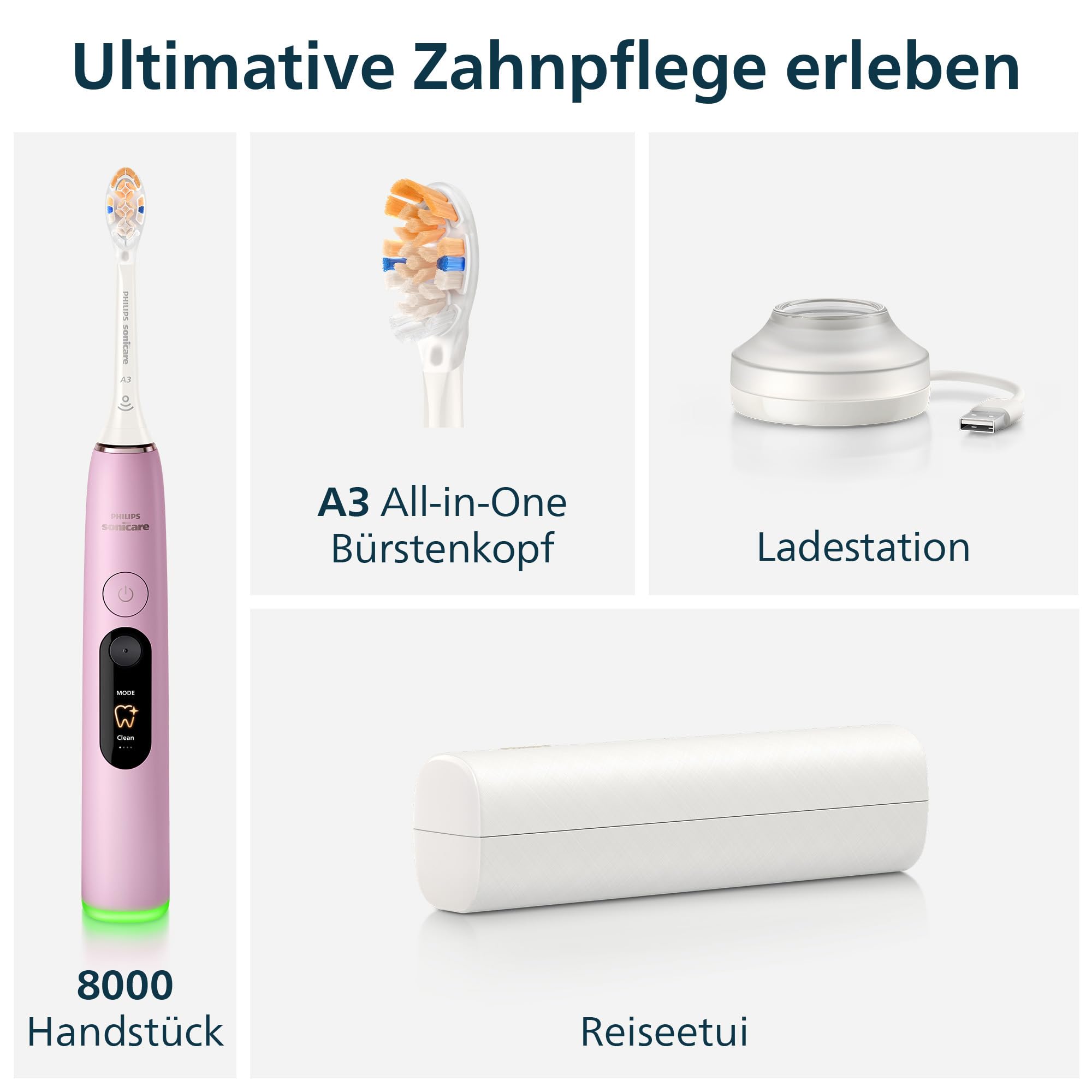 Philips Sonicare Next-Generation DiamondClean 8000 elektrische Zahnbürste - mit intelligenter Andruckkontrolle und 15 Einstellungen, Zartrosa, HX8311/15