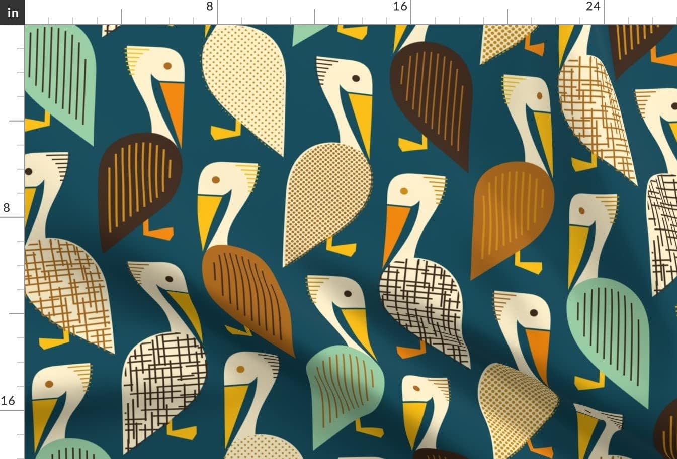 Spoonflower Fabric - Brown Pelican State Bird Nautical Coastal MCM Printed on Upholstery Velvet Fabric by The Yard - Upholstery Home Decor Bottomweight Apparel