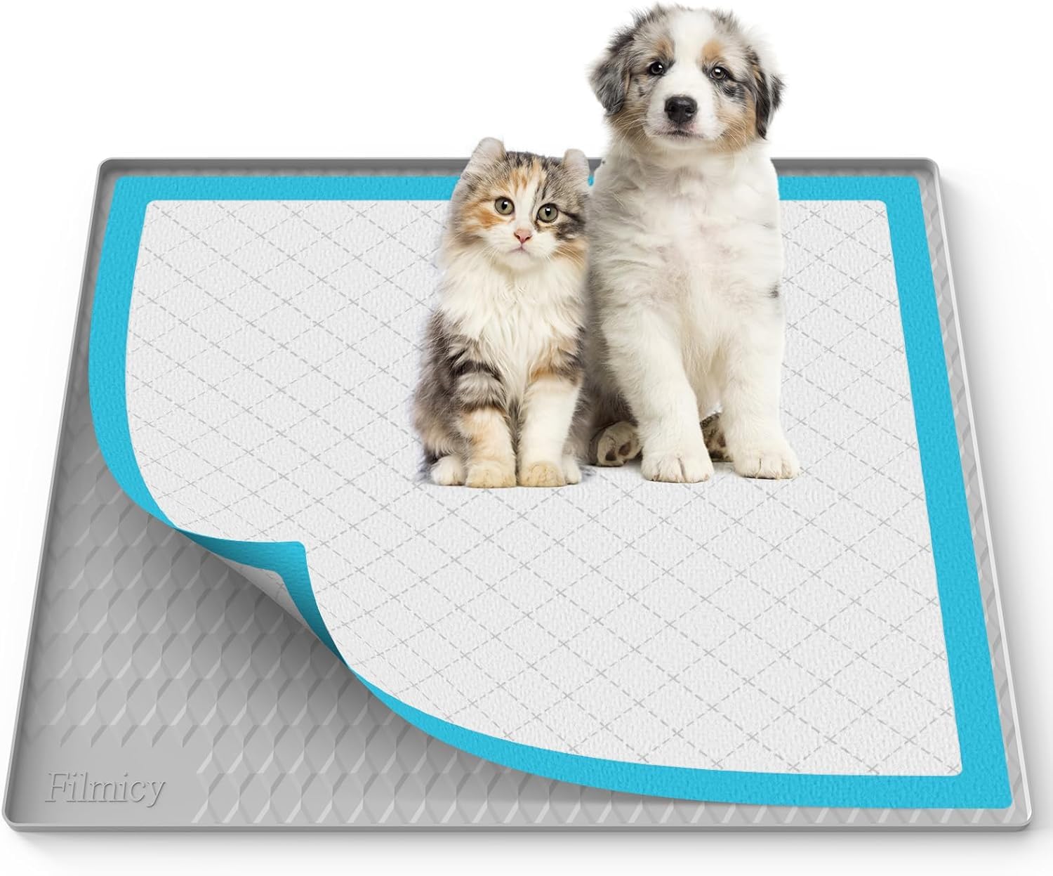 Oliggive Pee Pad Holder for Dogs,Silicone Dog Puppy Pad Holder, 24 x 24 No Spill Raised Lip High Edge,Portable, Leak-Proof Mat Holder for Dog Training Pads (Light Grey, 34 X28 Inch / 86 x71 CM)