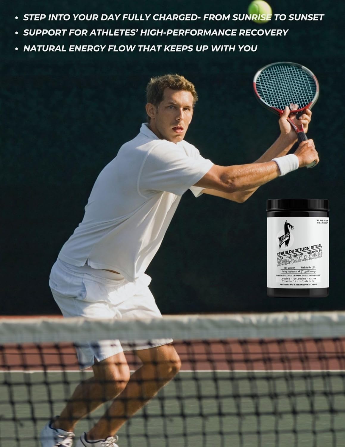 Rebuild & Return Ritual – BCAA · L-Glutamine · Vitamin B6 | Physical Therapist–Founded · Non-GMO · Gluten-Free · Sugar-Free · Refreshing Watermelon Flavor | 292g (45 Servings)