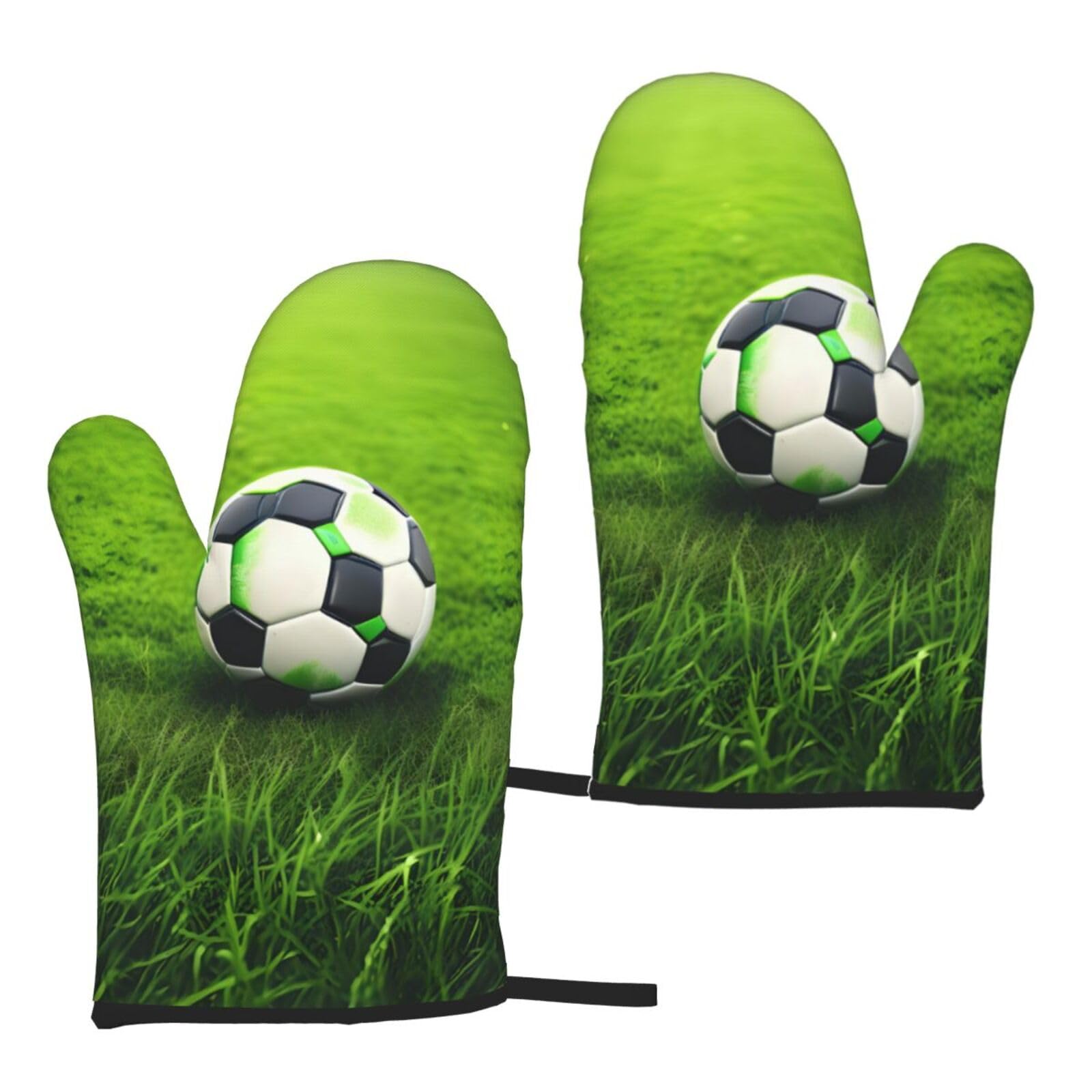 Green Grass Soccer Print Heat Resistant Universal Fit Oven Microwave Gloves Home Cooking Baking Grilling