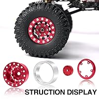 Vista 4 de OGRC - Ruedas 1.0, llantas profundas, compensación negativa de 0.276 in, ruedas para SCX24 C10 JLU Deadbolt Gladiator Bronco 1/24 Crawler Car (rojo)