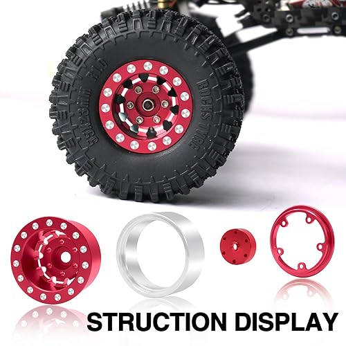 Miniatura 4 de OGRC - Ruedas 1.0, llantas profundas, compensación negativa de 0.276 in, ruedas para SCX24 C10 JLU Deadbolt Gladiator Bronco 124 Crawler Car (rojo)