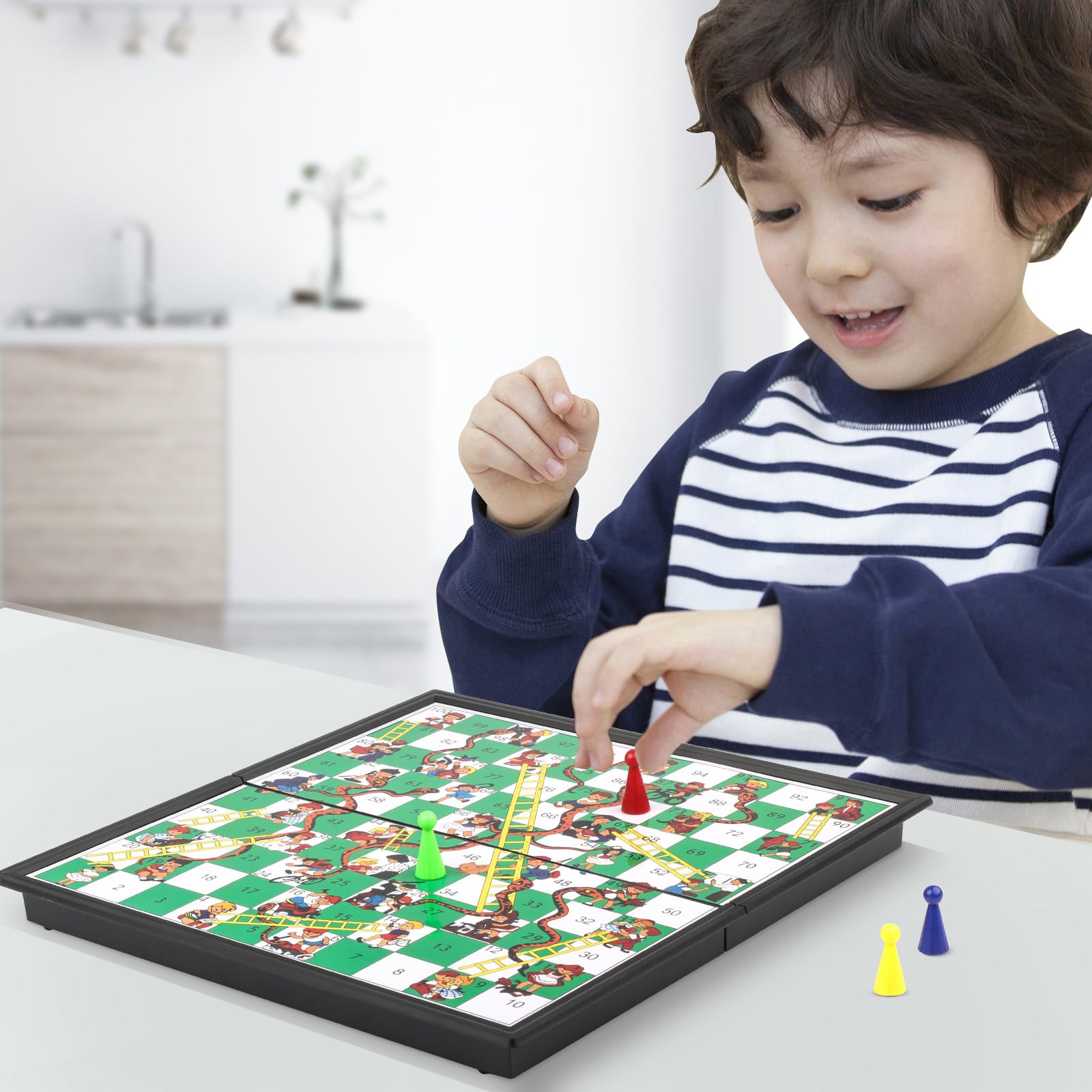 Snakes and Ladders,Gioco da tavolo magnetico,pieghevole e compatto per bambini; set di pedine da scacchi da viaggio per principianti con custodia portatile