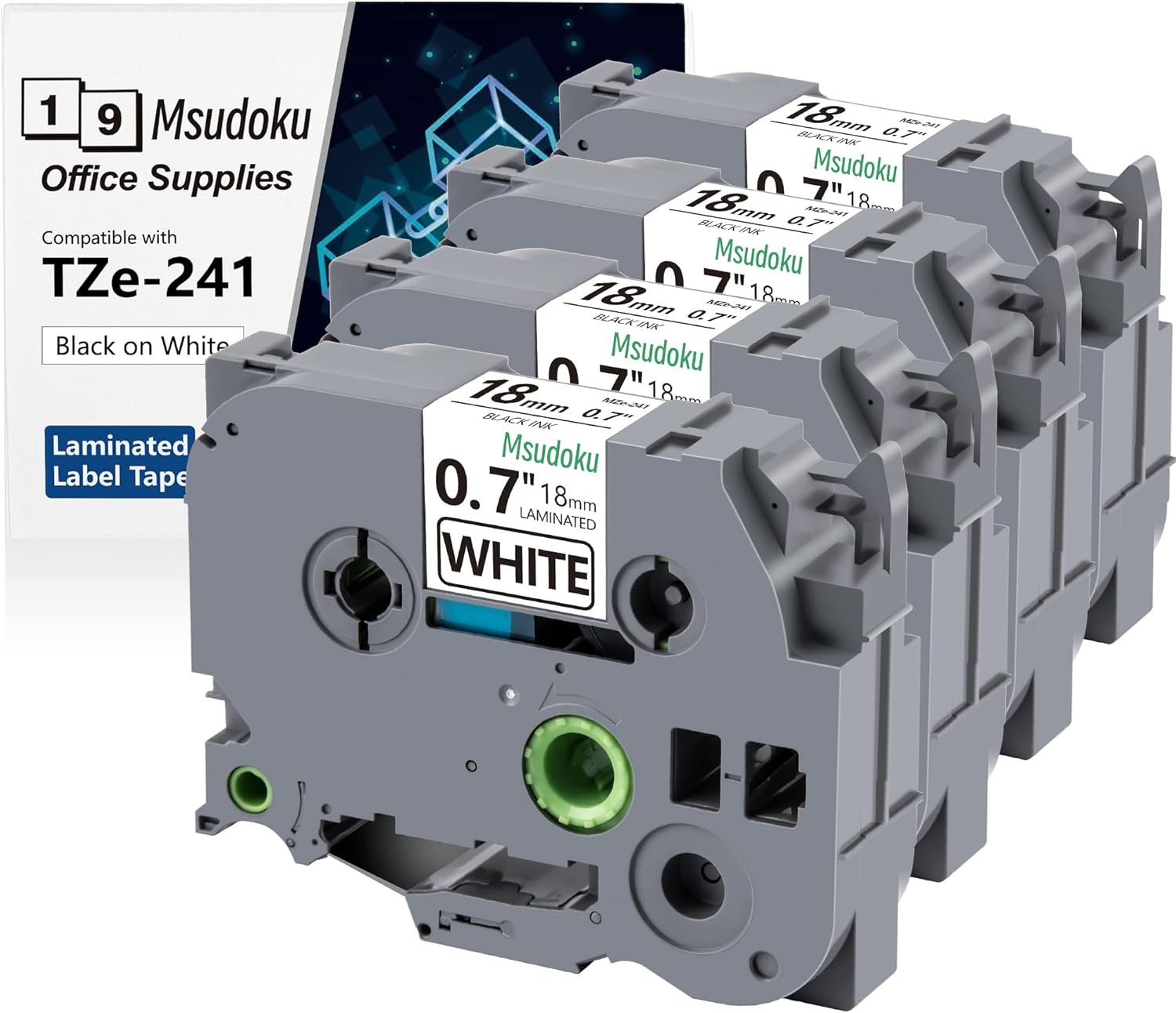 Msudoku 4 Pack TZe241 TZe TZ Tape 18mm 0.7 Laminated White