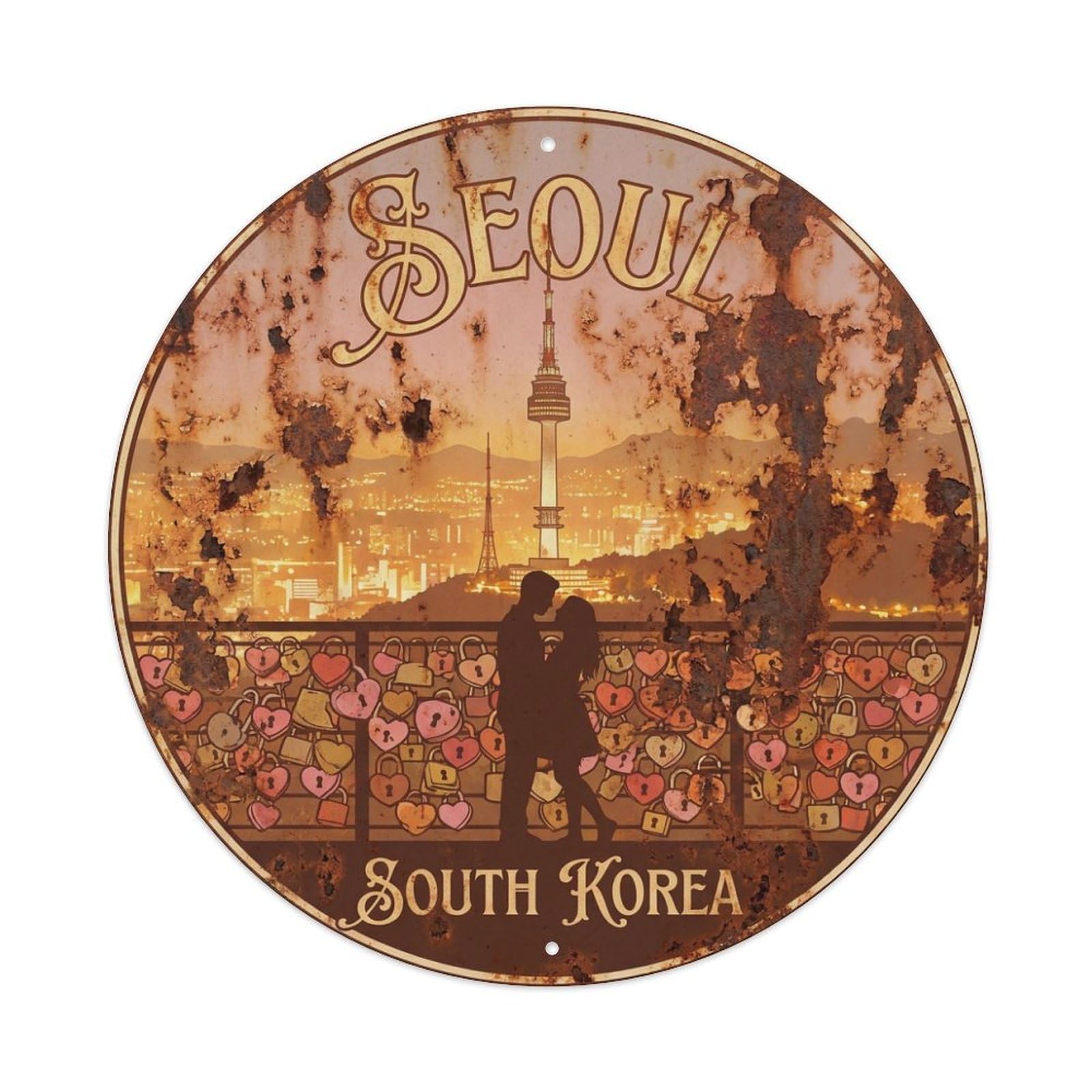 Vintage Travel Seoul Korea Heart Metal Tin Sign