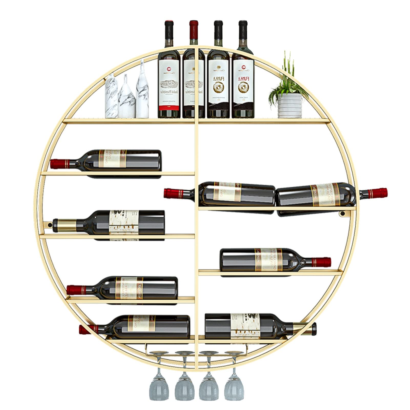 Étagère à vin murale ronde pour une décoration de ferme chic au salon