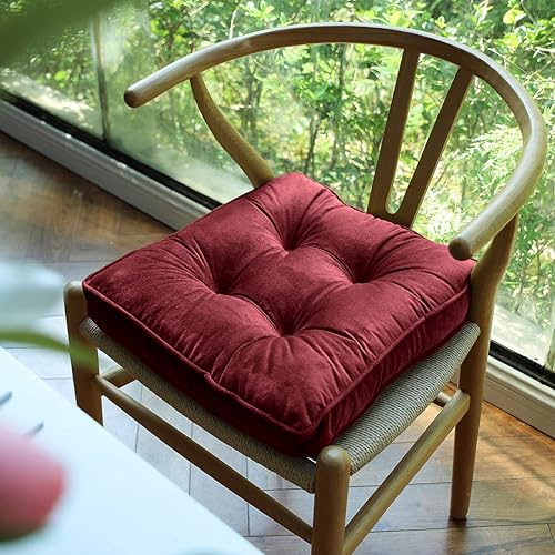vctops Almohadillas de terciopelo suave rojo navideño con lazos, cómodo cojín de asiento sólido para sillas de comedor, sillas de oficina, suelos de