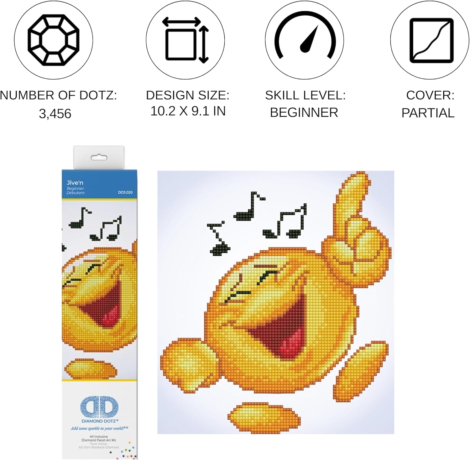 DIAMOND DOTZ Jive'n Music Emoji Diamond Painting Kits for Adults - Diamond Art Kits a Relaxing Creative Craft Kit with Dotz Gems 10.2"x9.1"