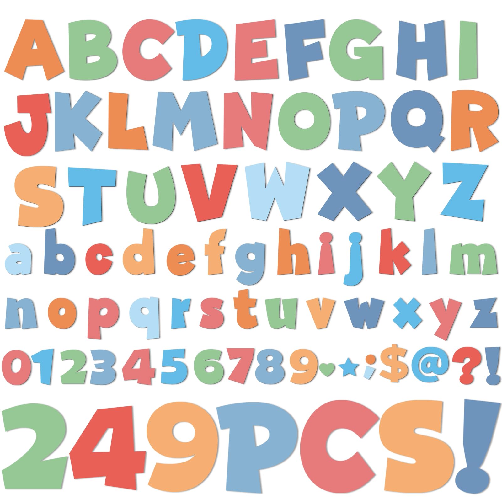 Photo 1 of 249 Pcs Bulletin Board Letters Set, 4 Inch Colorful Alphabet Numbers & Punctuation Cutouts with Adhesive Dots for Classroom Wall & School Decor (Candy)
