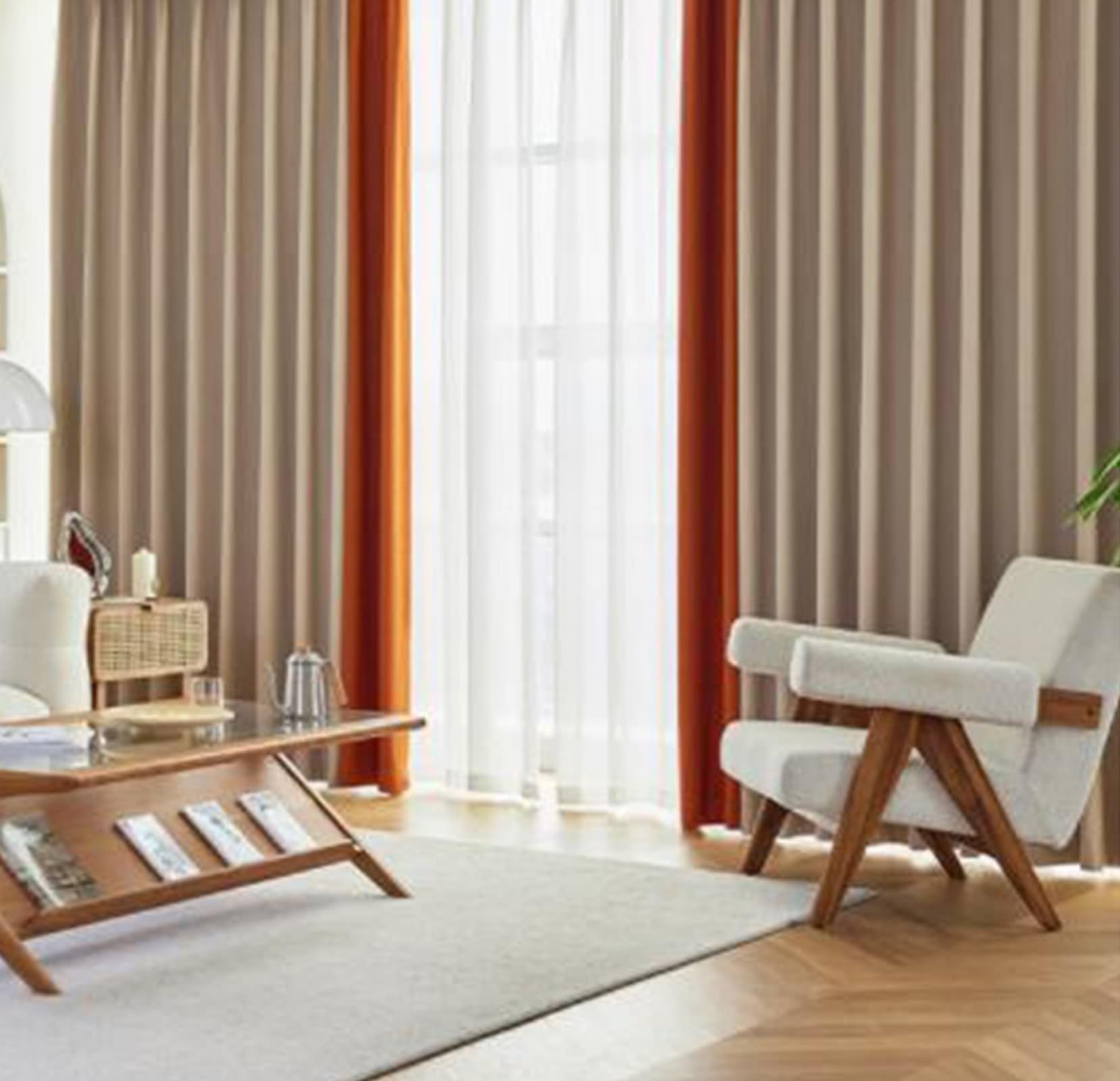Rideaux opaques pour salon en chenille douce | Ambiance cocooning beige orange