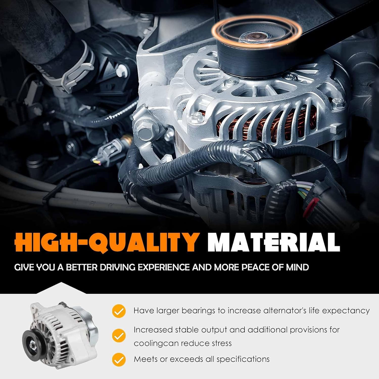 New Alternator 2.4L Fit for Toyota 4Runner 1985-1991, for Toyota 4Runner 1992 (Automatic Transmission), for Toyota Celica 1985, for Toyota Pickup 1985-1991, 70 Amp 12V CW, 334-1685 AND0079 113077