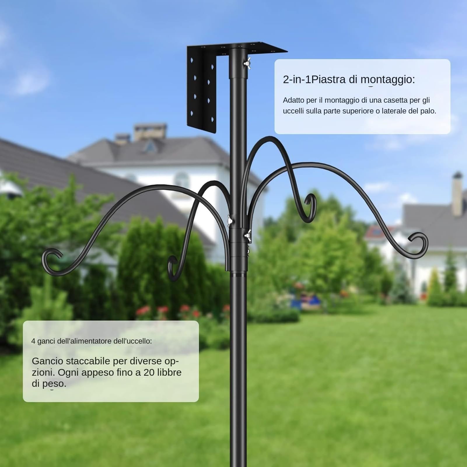 Grand Poteau pour Mangeoire à Oiseaux Support Robuste avec Crochets | 234 Centimètres avec Déflecteur Anti-Écureuils Pour Attirer la Faune au Jardin Cour Pelouse Terrasse Volière Extérieure