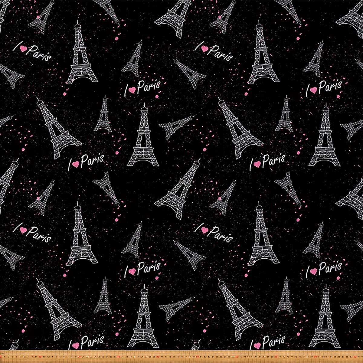 Eiffel Tower Upholstery Fabric for Chairs,Romantic Paris Cityscape Modern French Outdoor Fabric by The Yard,Cute Hearted Love Fabric for Upholstery and DIY Projects,1 Yard,(L92*W150cm) Black Pink — image 1