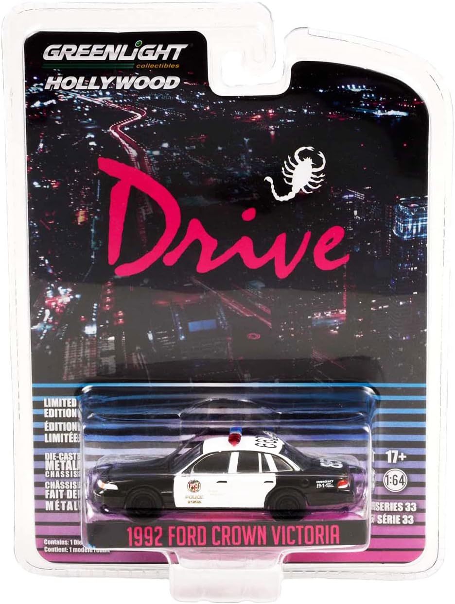 Collectible 1992 Crown Victoria Police Interceptor Black & White Los Angeles Police Department LAPD Drive 2011 Movie 1/64 Diecast Model Car Greenlight 44930 D