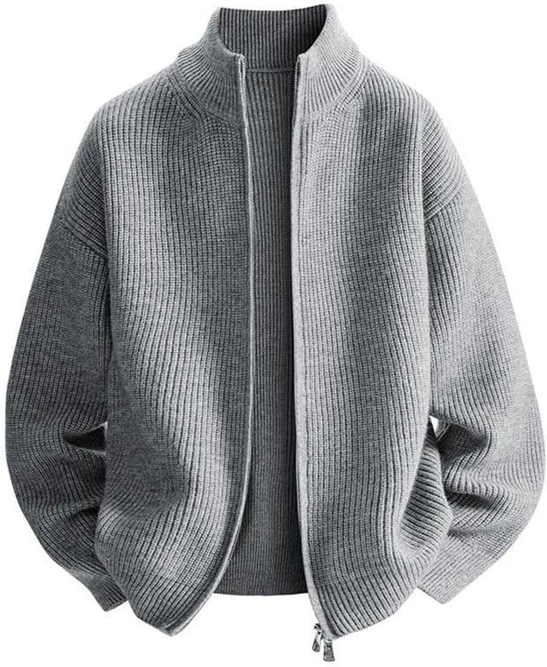 Thickened Fleece Cardigan for Men Loose Knit Sweater Coat Spring Fall Casual Warm Outerwear