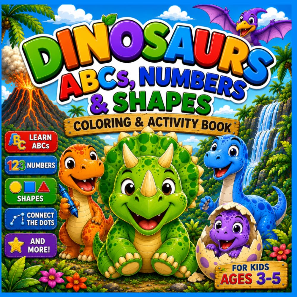 DINOSAUR ABCs, NUMBERS & SHAPES: Coloring & Activity Book for Ages 3–5