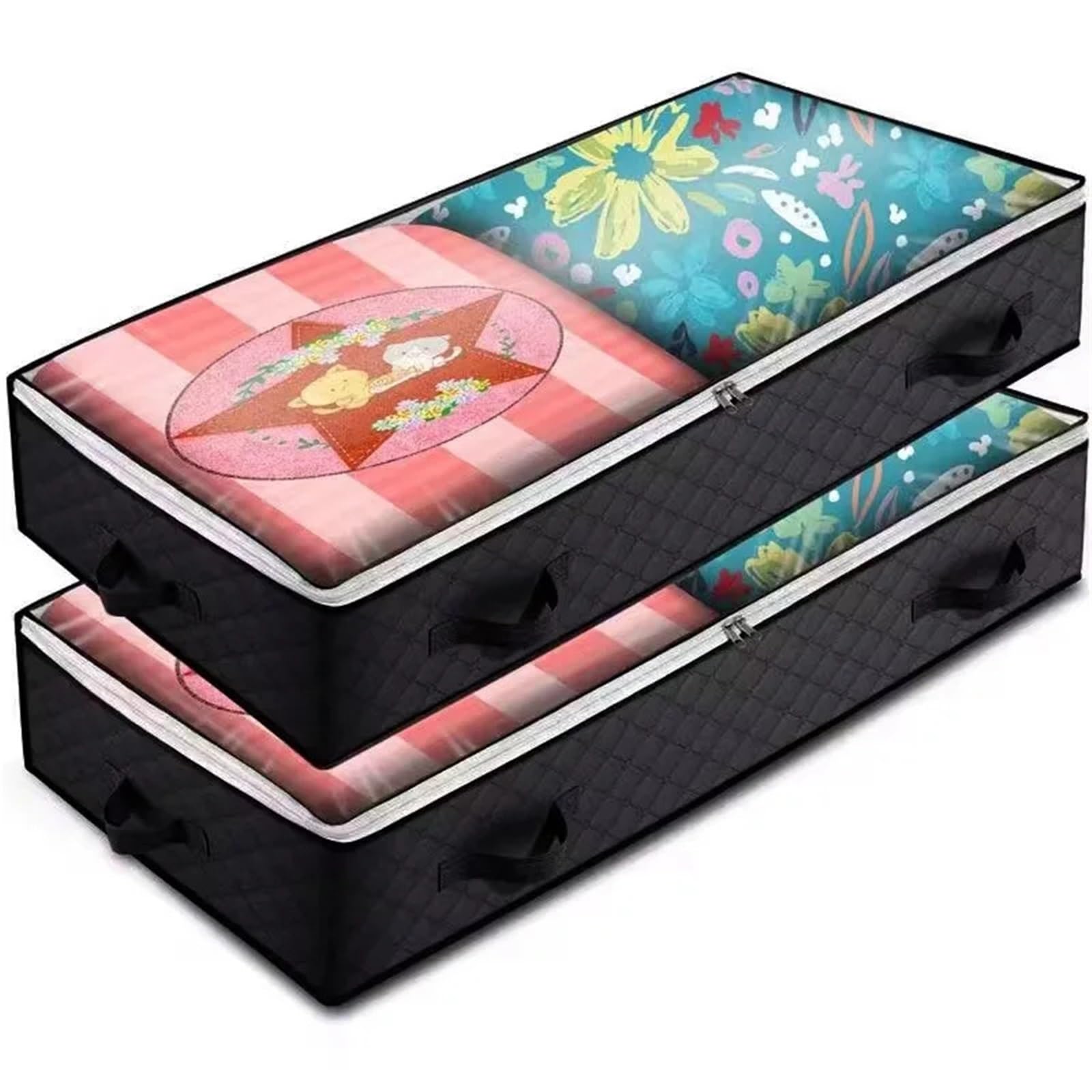 Organizador Debajo De La Cama Bolsa Plegable for Debajo de la Cama, Manta, Organizador de Ropa, Bolsa de Almacenamiento con Cremallera Transpirable for Dormitorio, 2 uds. para Ropa(Black)