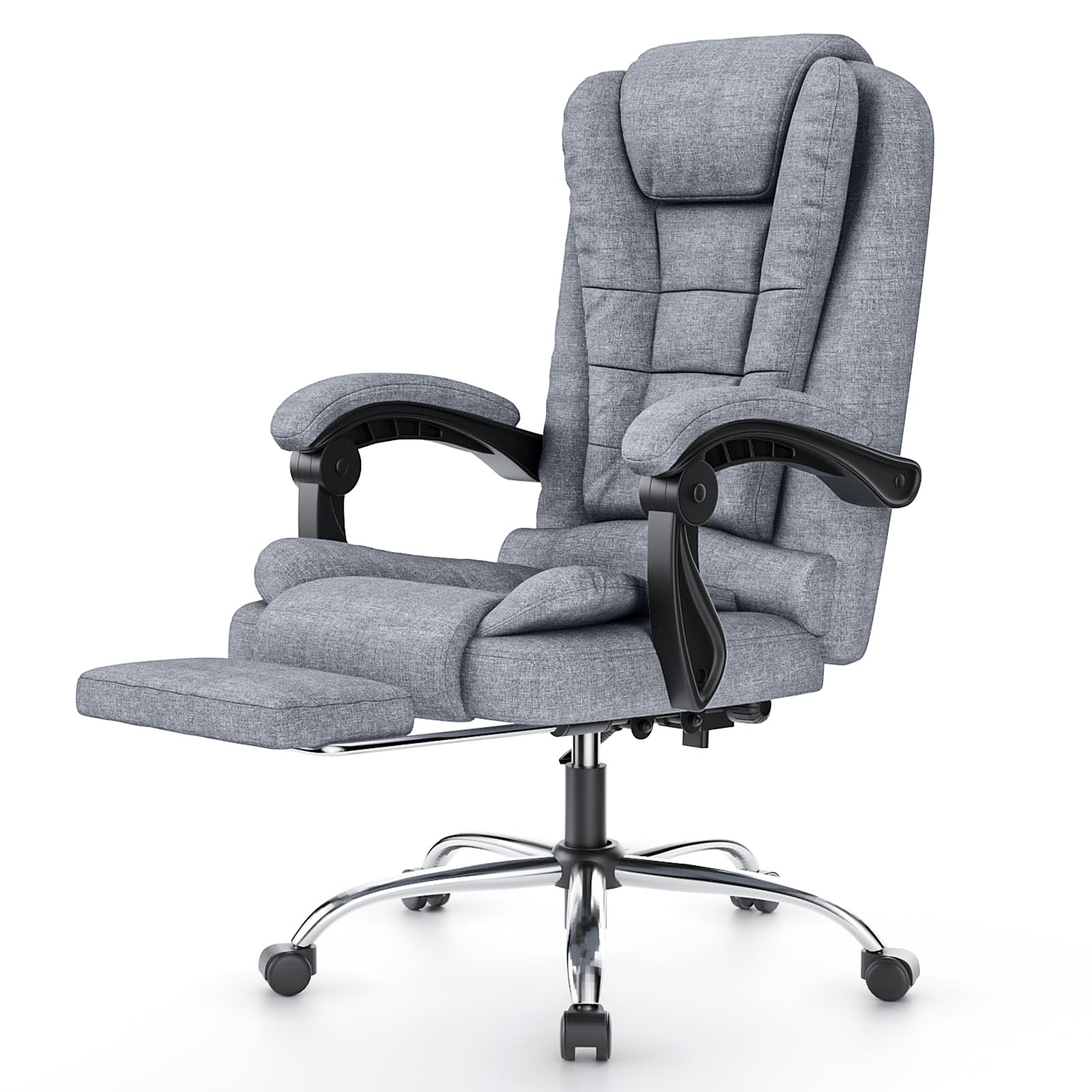naspaluro Executive Office Chair with Footrest Fabric Desk Chair with Spring-Packed Seat Ergonomic Recliner Computer Chair with Tilt Function Heavy Duty for Home Office Working (Grey Fabric, Footrest)