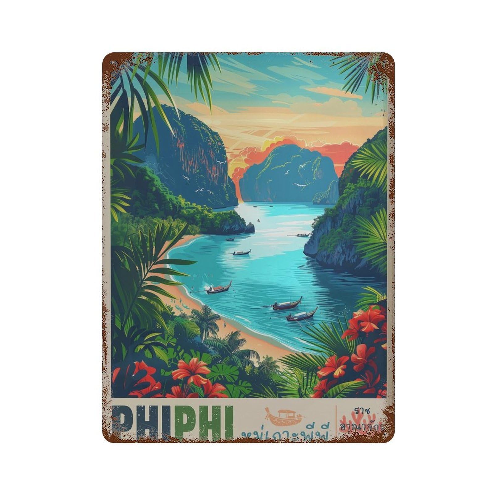 xiaoxiaoshen Koh Phi Travel Thailand Island Wall Decor Art Metal Tin Poster Modern Home Decor Art Home Bar Shop Decorations Vintage Sign 40x30cm