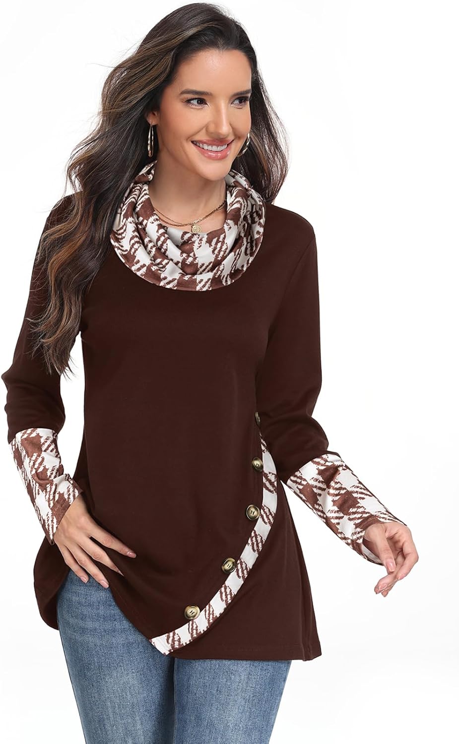 Miusey Long Sleeve Tunic Tops for Leggings Cowl Neck Sweatshirt with Asymmetric Hem Lightweight Pullover Sweaters - Image 2