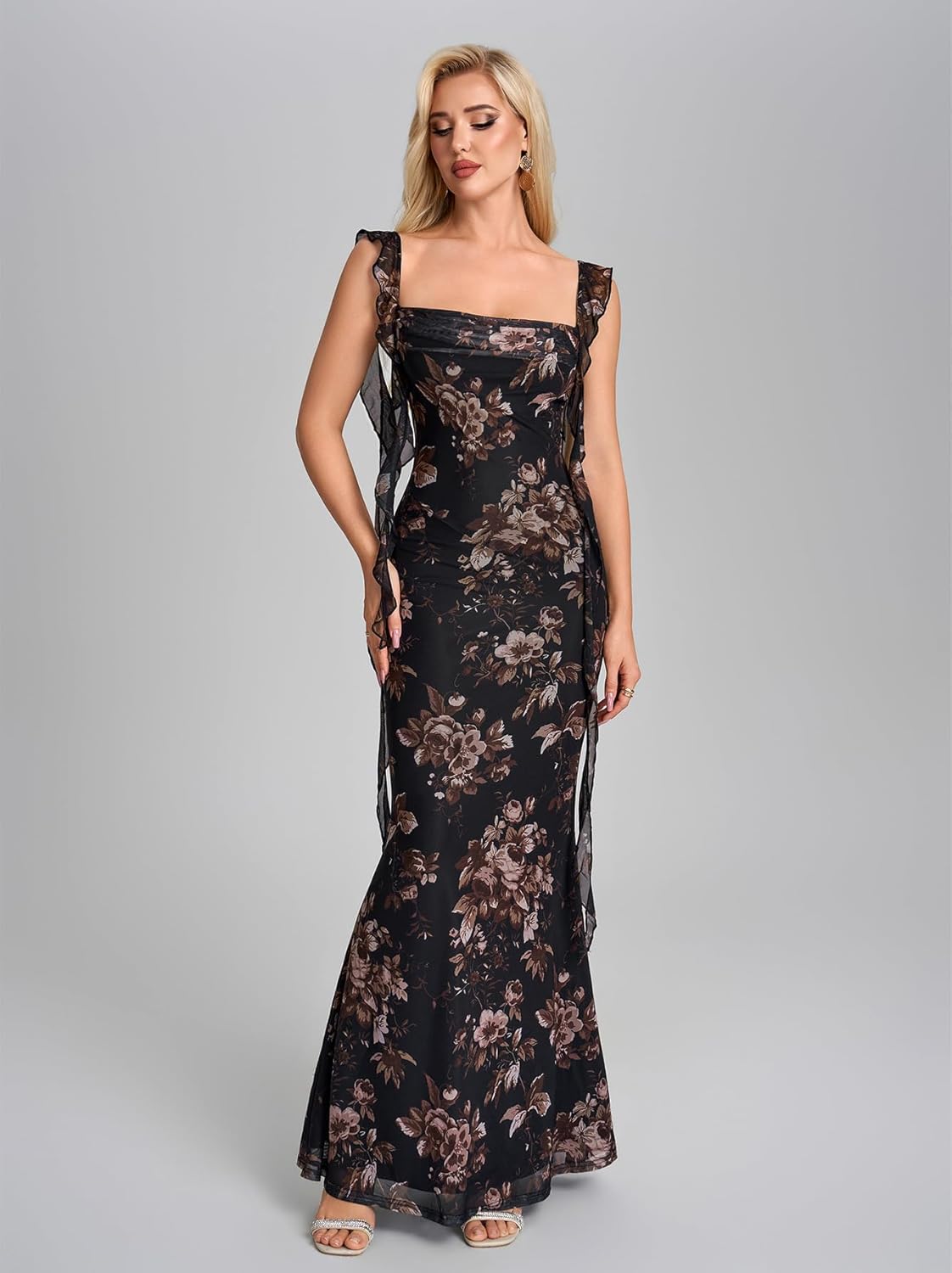 Auraxe Formal Wedding Guest Long Dresses for Women Elegant Bodycon Ruffle Corset Cocktail Party Maxi Dress - Image 4