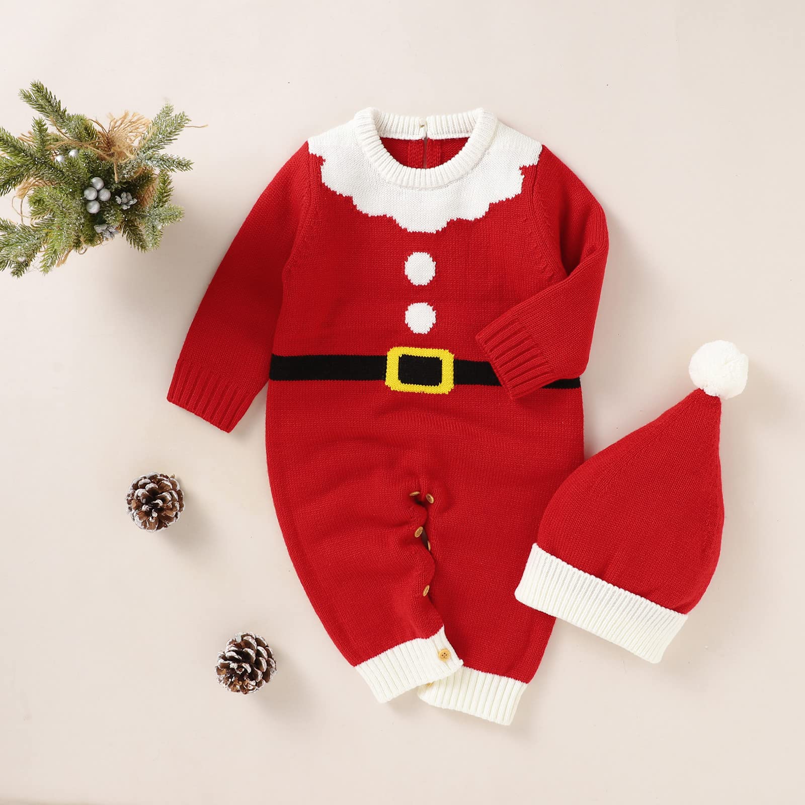RNTOP Newborn Christmas Sweater Romper Baby Boys Girls My First Christmas Outfit Infant Warm Jumper (Red, 0-3 Months)