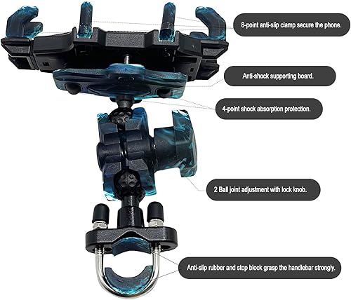 Miniatura 5 de QYMOTO Soporte para teléfono ATV, 4 ruedas, antivibración, resistente, para manillar, soporte para teléfono celular 360, abrazadera para CFMOTO
