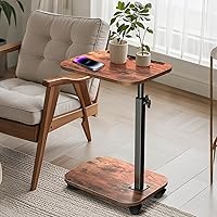 Vista 6 de XNSDXV Mesa de sofá para sofá, bandeja de TV giratoria de 360° para espacios pequeños, mesas auxiliares de altura ajustable para comer, mesa