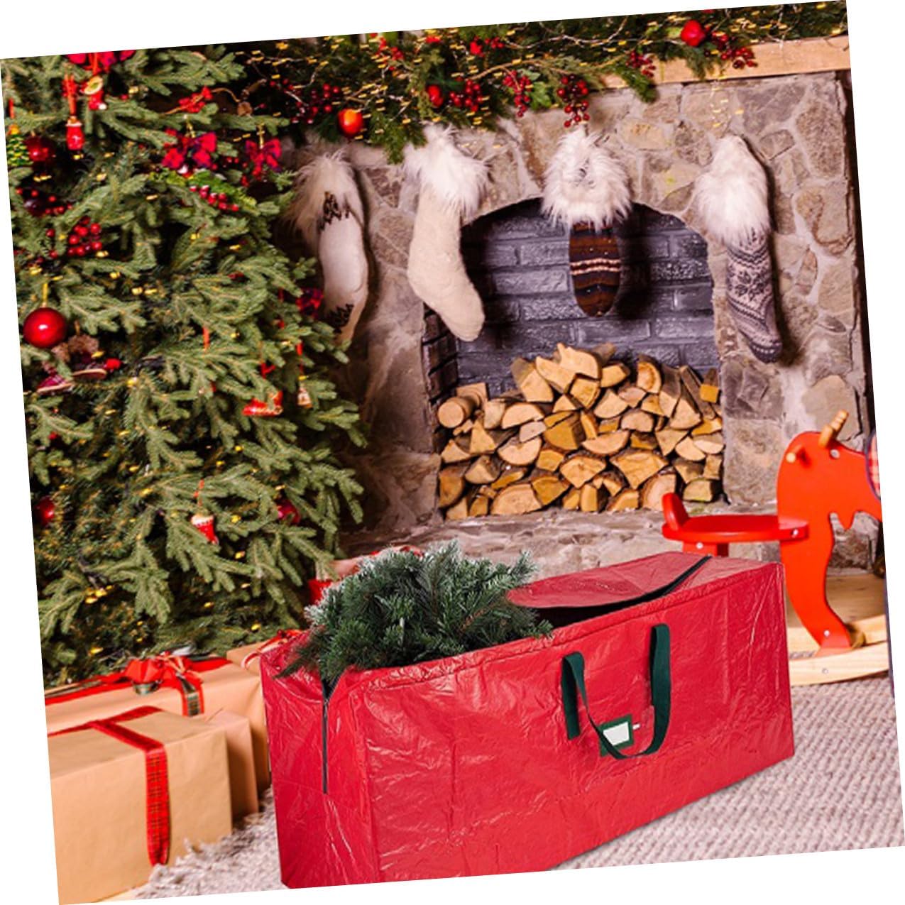 Waterproof Christmas Tree Storage Bag 165x38x76cm Dustproof Tree Pouch Red for Indoor Seasonal Decoration Storage