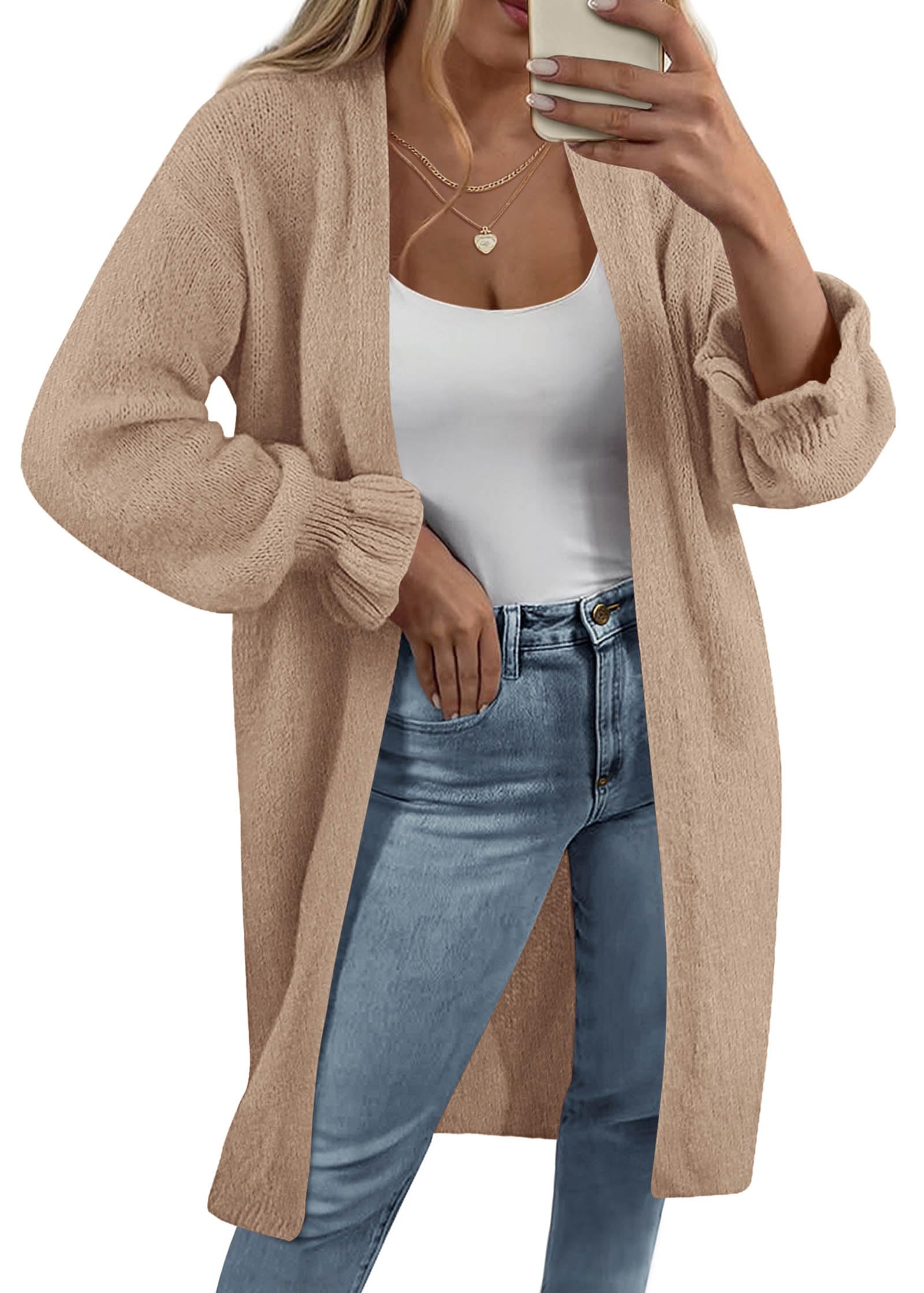 kirundo Long Cardigan Sweaters for Women 2026 Spring Casual Oversized Ruffle Long Sleeve Open Front Chunky Knit Sweater Coats-picture-13