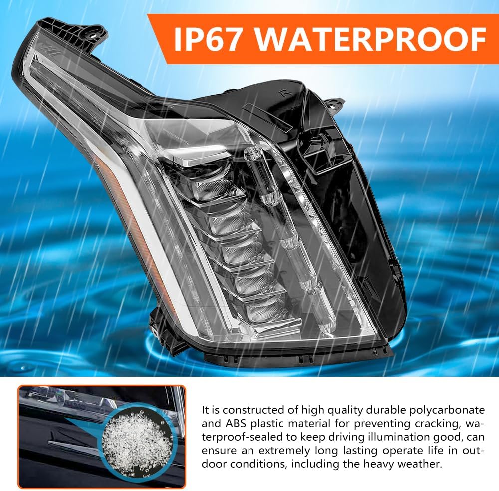 Condition photo showing New/Like New for fit 2015-2020 cadillac escalade esv, full led headlight assembly, left driver side vertical projector headlamp, replaces 84216044 gm2502457, 1-pack
