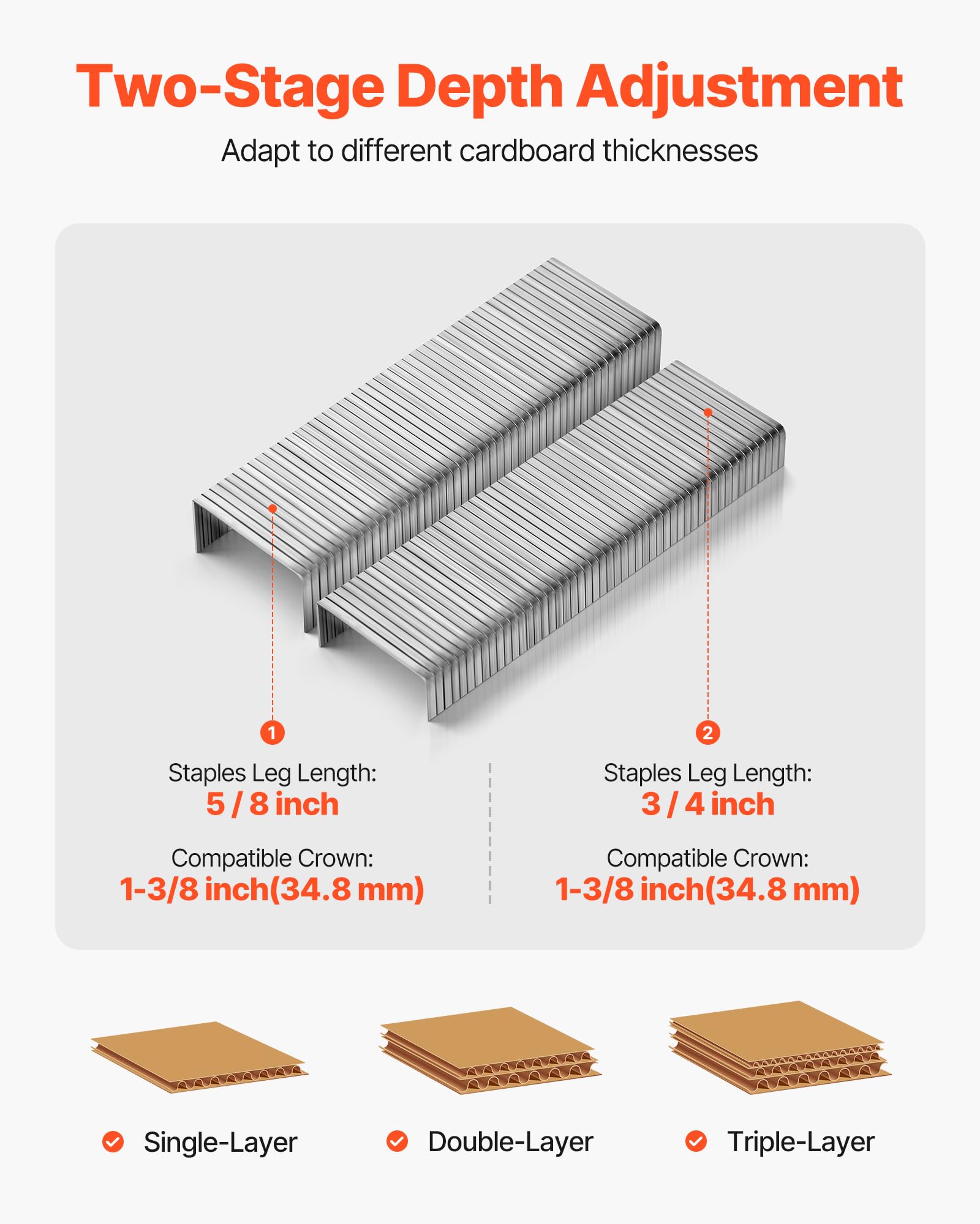 VEVOR Grapadora Neumática para Sellado de Cajas, Calibre 13, Compatible con Grapas de Corona de 34,8 mm, Grapas 16 mm y 19 mm, 4,8-8,3 bar, para Sellado de Cajas y Embalaje, 355 x 115 x 230 mm