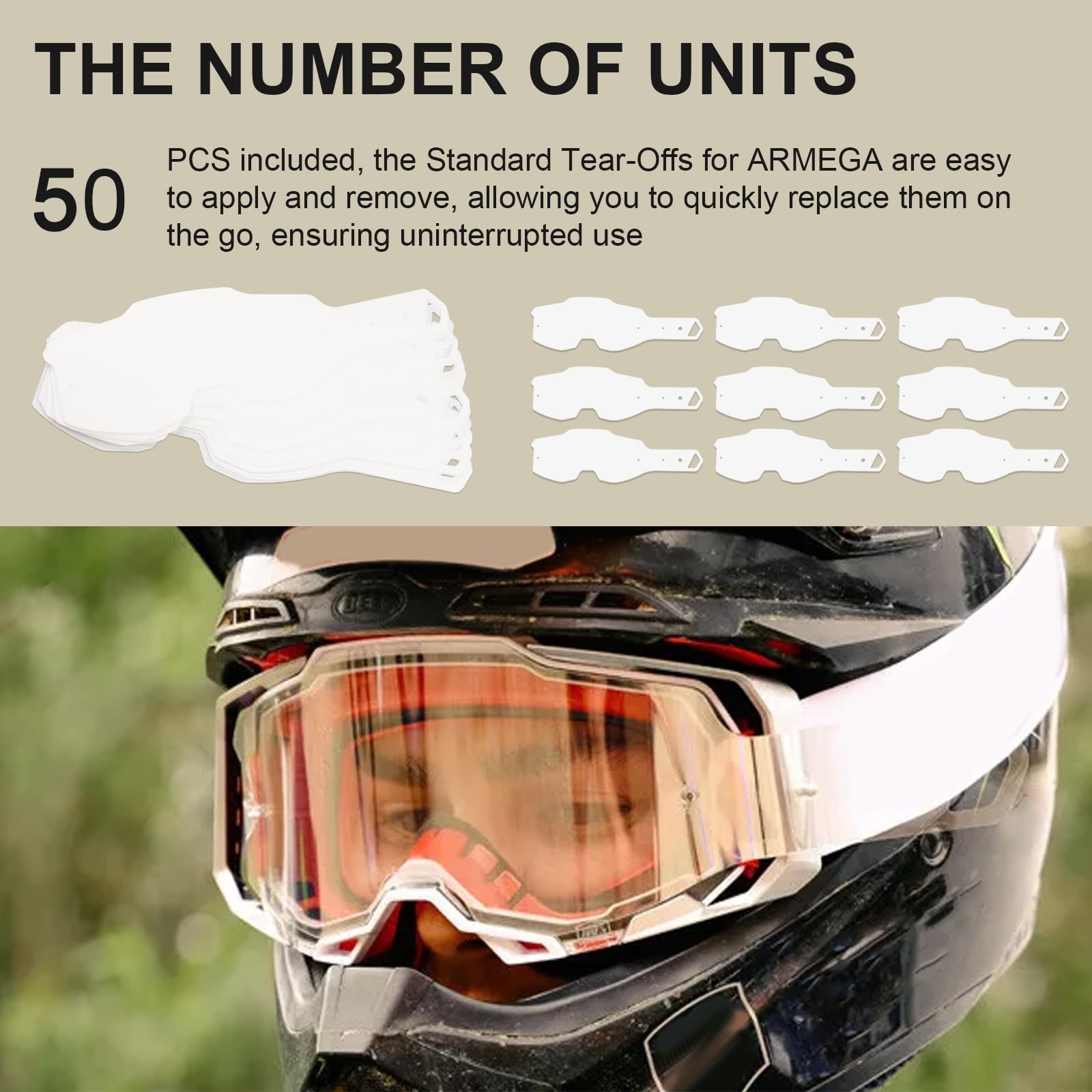 50Pcs Tear Offs for 100% Armega Goggles, Standard Replacement Tear-Off Lens