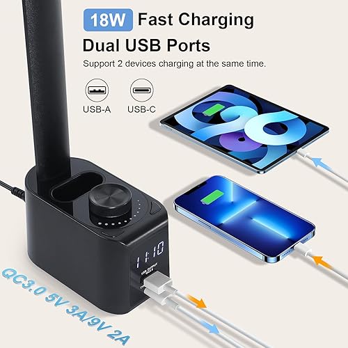 Miniatura 4 de Lightess Lámpara de escritorio LED con 2 puertos de carga USB, 50 modos de iluminación, luz de escritorio regulable con soporte para bolígrafo y