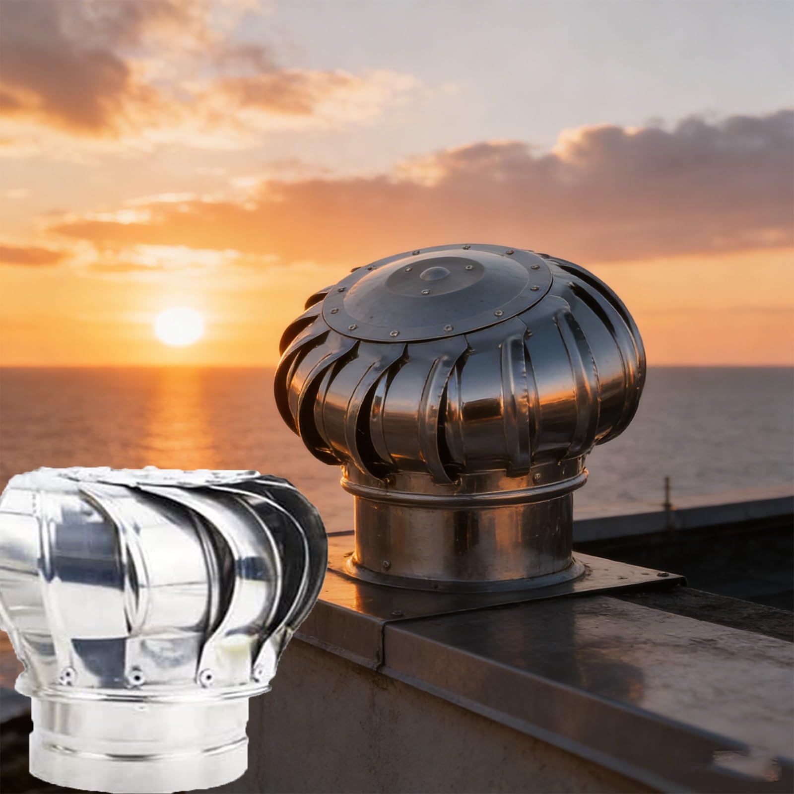 SDCFFC 450mm/18in, 304 Stainless Steel Exhaust Cap Roof Flue Vent, Weather-Resistant, Adjustable Base, Heavy-Duty, Wind Turbines Attic Air Vent Ventilating Fan